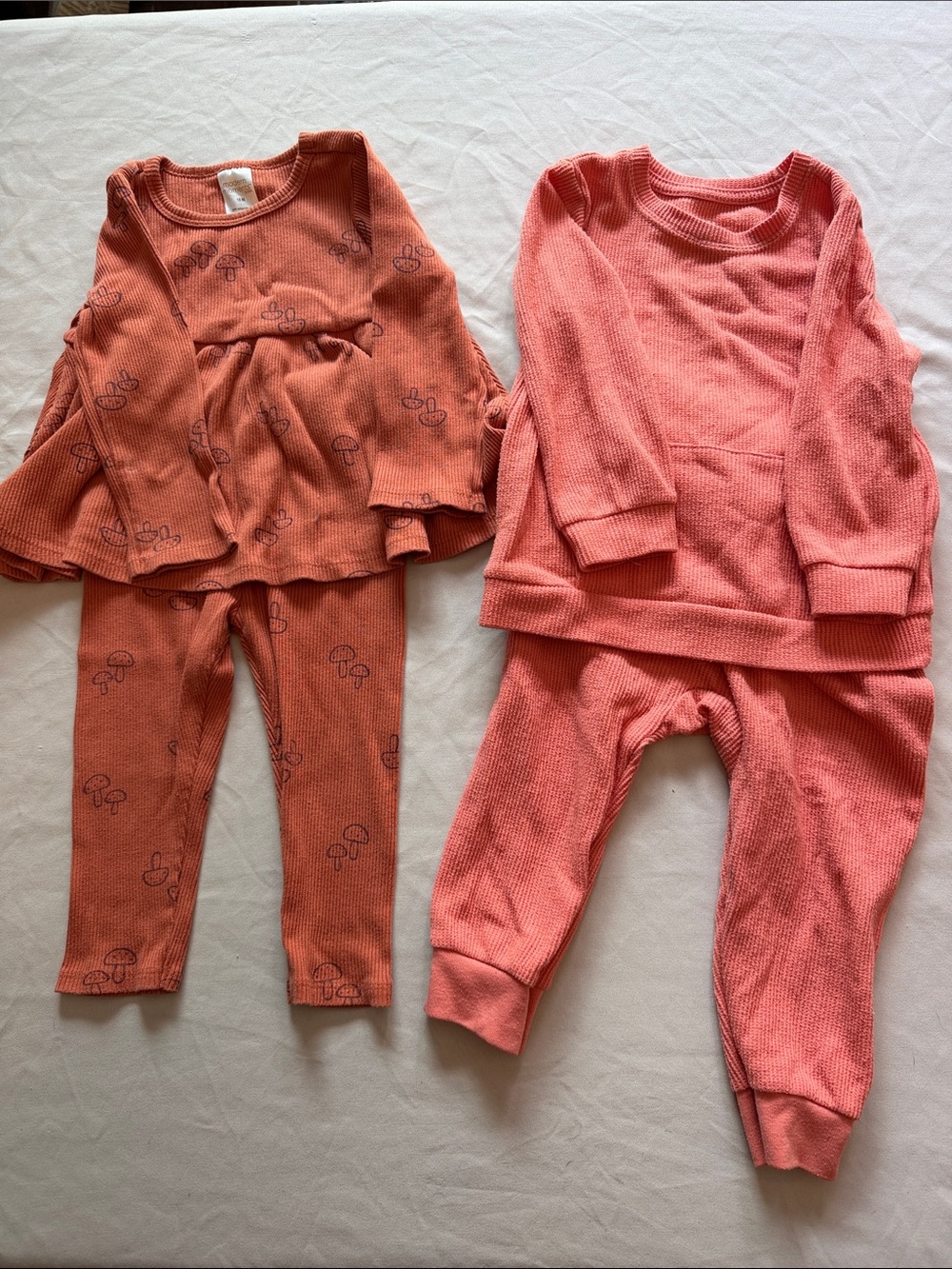 2 Girls Matching Sets Coral and Peach Waffle-Knit Kids